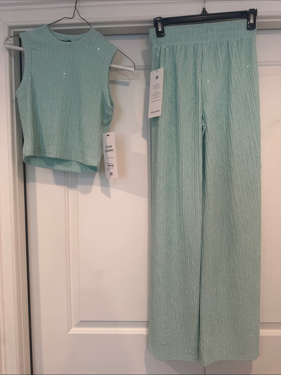 Love Poem Pants - Love Poems Mint Wide-Leg Sparkle Trousers Set
